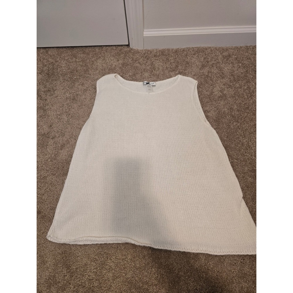 Coldwater Creek Womens XL Cream White Cotton Knit Sleeveless Sweater Shell Tank